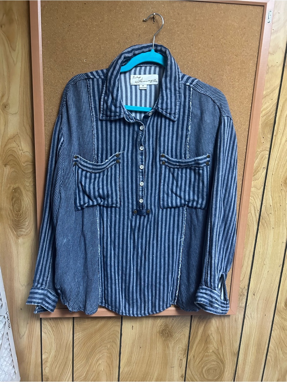Vintage Blue Striped ladies Button Down Shirt
